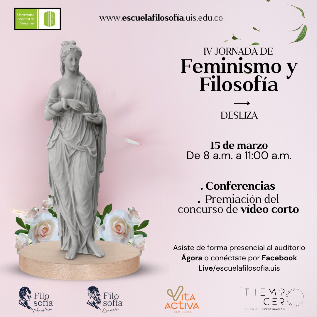 Imagen compuesta por fotografía y texto donde aparece el título: IV Jornada de Feminismo y Filosofía