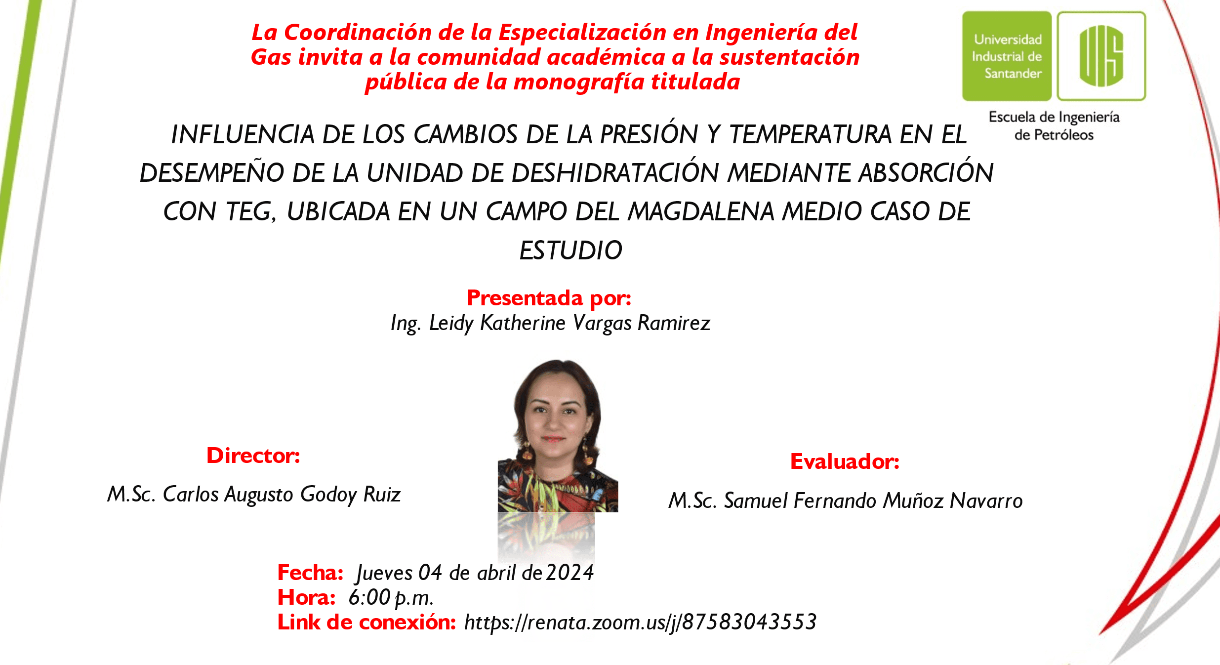 Imagen con la información de la sustentación y la foto del estudiante