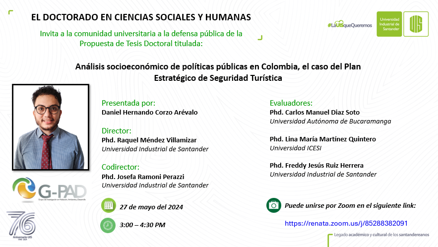 Imagen con la información de la sustentación en texto y una fotografía del estudiante