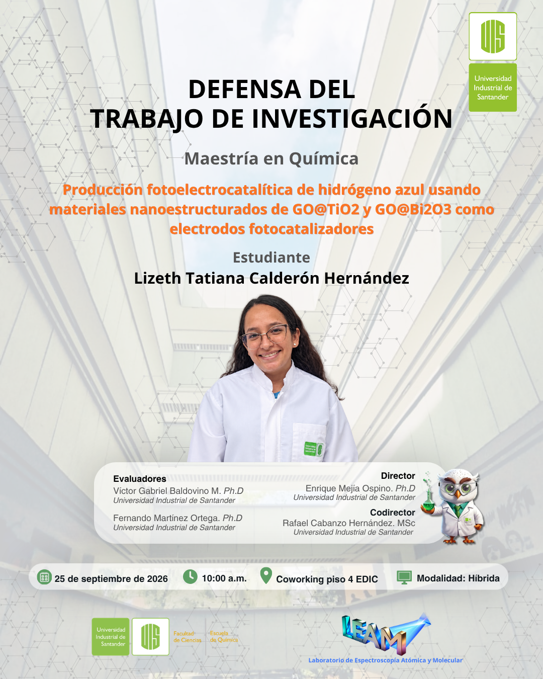 Invitación a la defensa del trabajo de investigación de Lizeth Tatiana Calderón Hernández