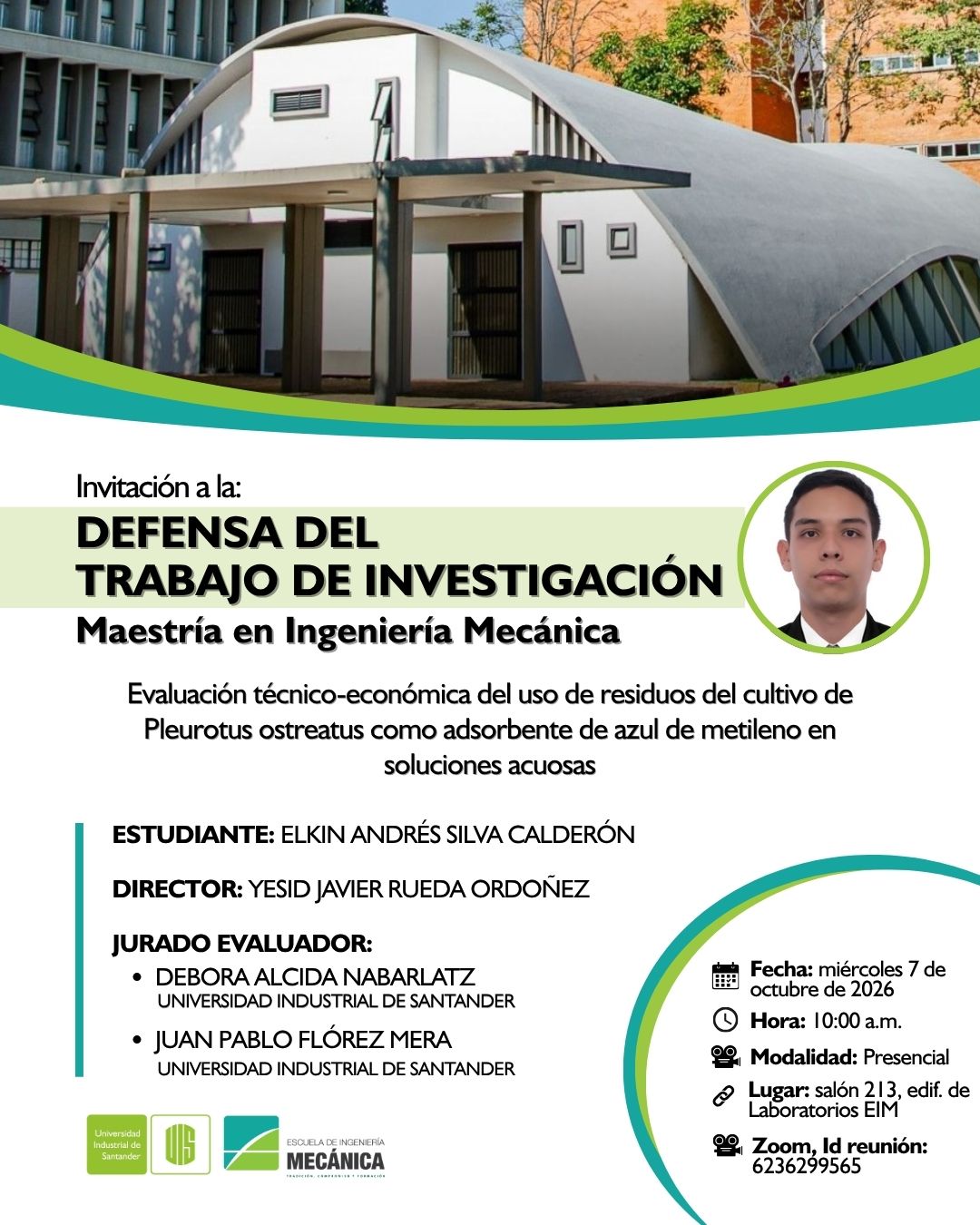 Invitación a la defensa del trabajo de investigación de Elkin Andrés Silva Calderón