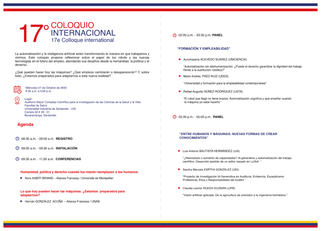 Agenda 2 del 17 Coloquio Internacional "Automatización y Futuro del Empleo: Robots Reemplazando Humanos".