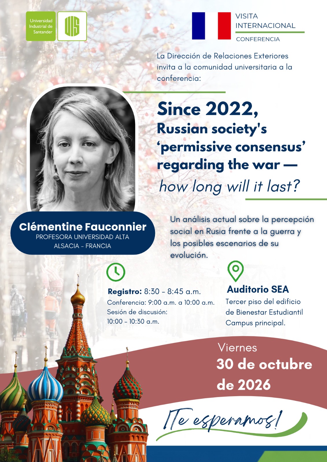 Pieza de divulgación de la conferencia internacional a cargo de Clémentine Fauconnier.