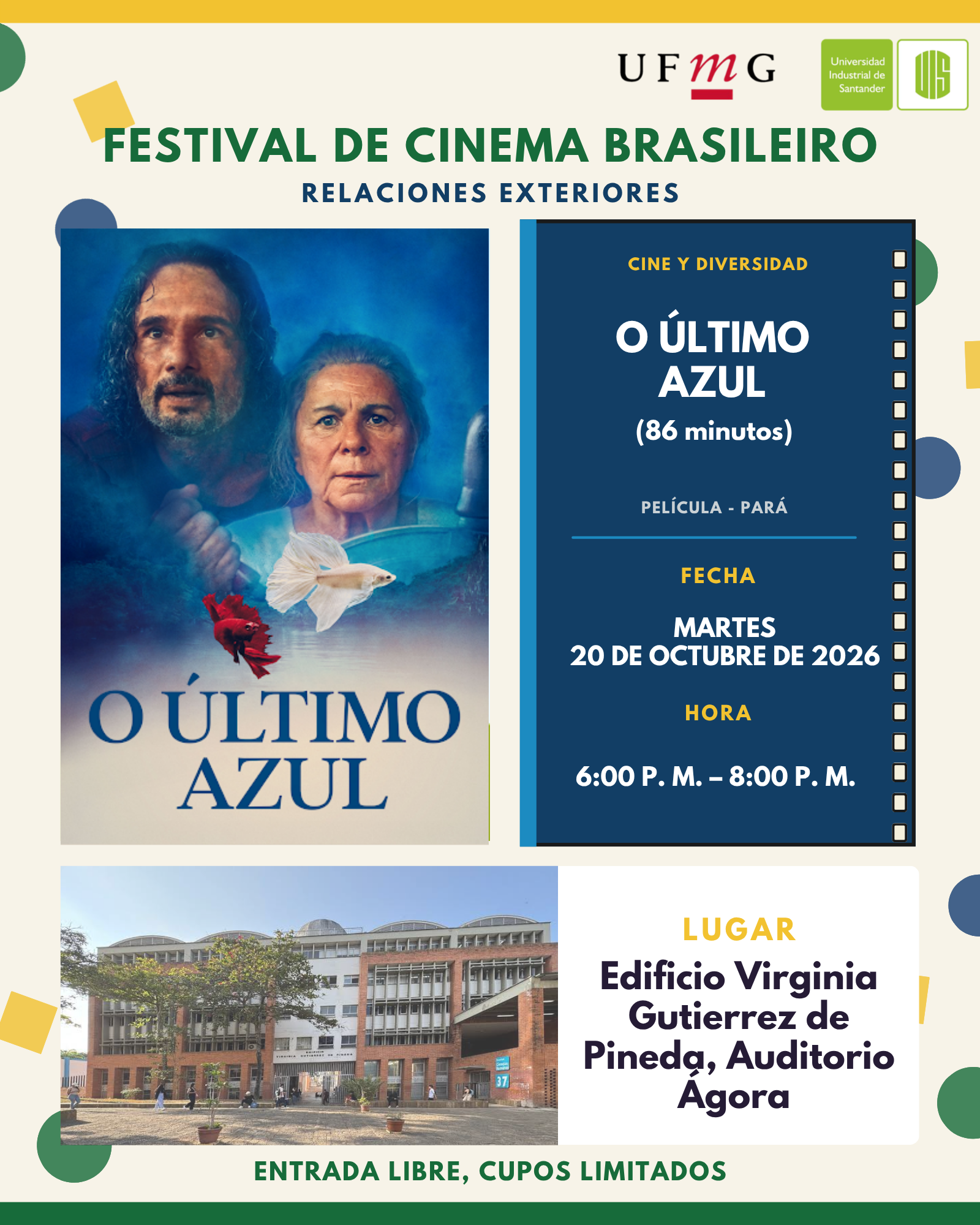 Pieza promocional de la proyección de la película O Último Azul (Festival de Cinema Brasileiro)